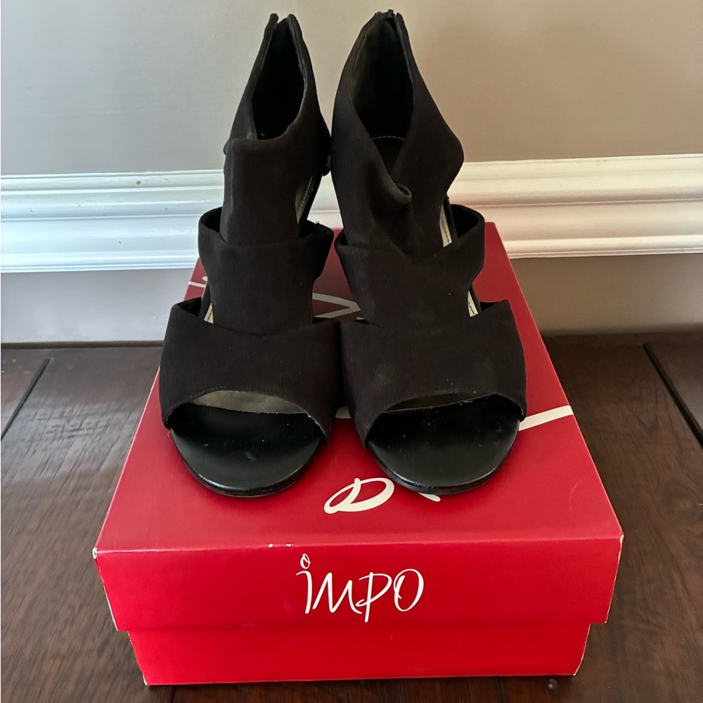 NIB Impo Black Wedge Heel Sandals Sz 9